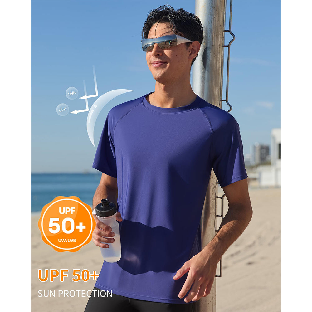 Charmo Mens Quick Drying Rash Vest UPF 50+ Rash Guards Breathable Short Sleeve Stretchy T-Shirt Swim Tops