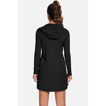 Attraco Women's Rash Guard Shirts Hooded Swim Shirts with Pockets Zipper Swimsuit Cover Up