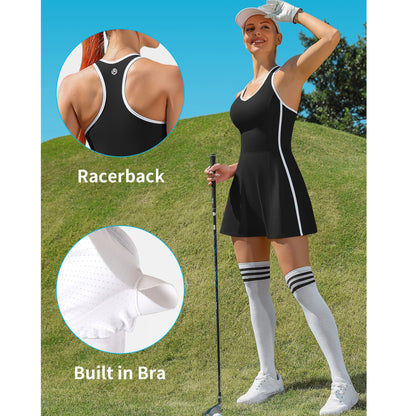 Tennis Dresses for Women with Shorts Pockets and Bra V Neck Racerback Golf Outfits-2412