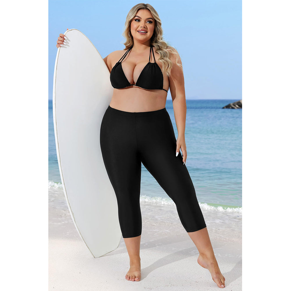 Charmo Women's Plus Size High Waisted Swim Pants Capri Swimming Leggings