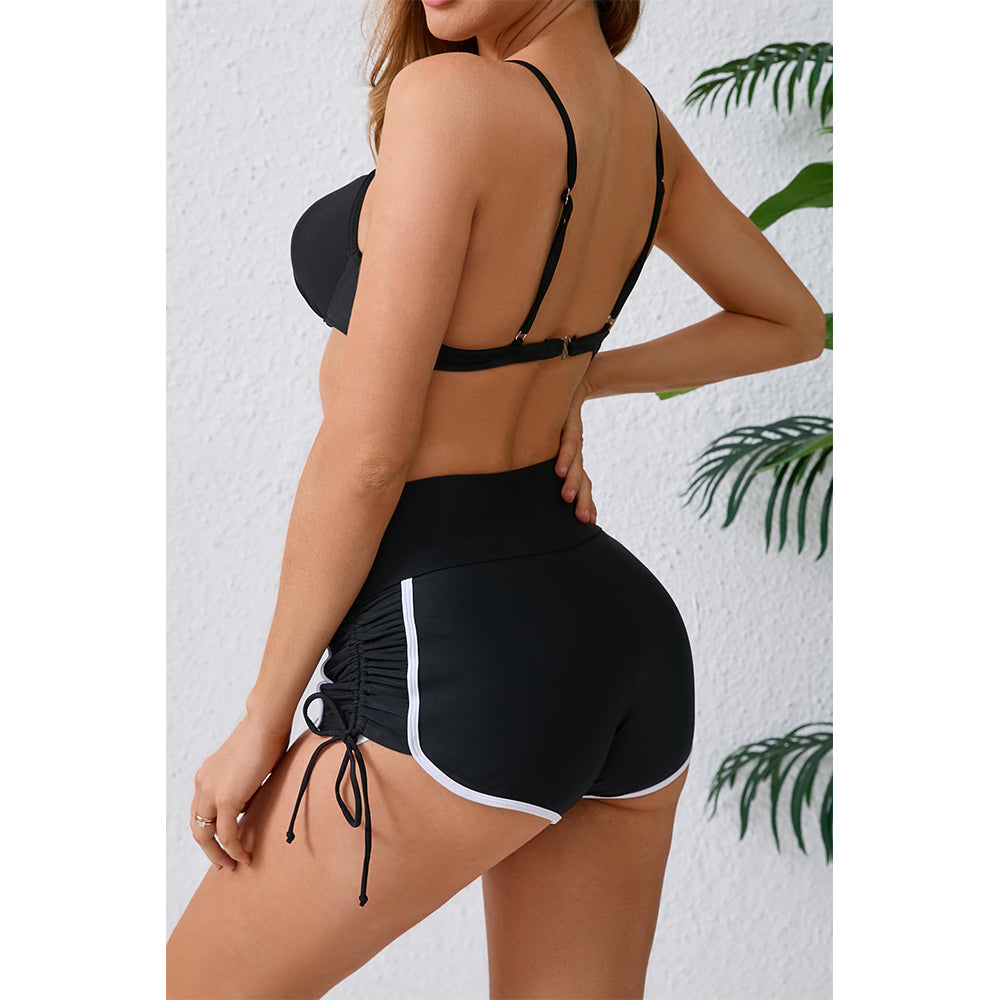 Charmo Women's Contrast Binding Swim Shorts High Waisted Swimsuit Shorts Side Drawstrings Swim Bottom Board Shorts