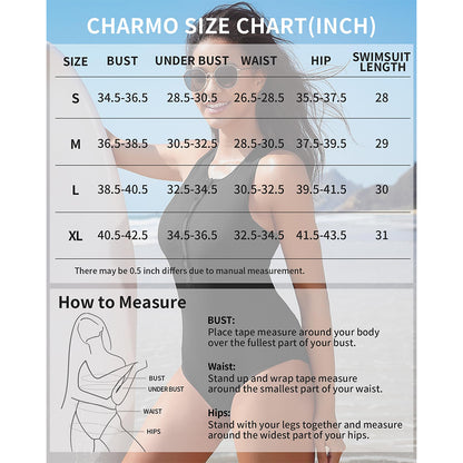Charmo Women's Ribbed Swimsuits Button Racerback Rashguard Long Torso One Piece Bathing Suit