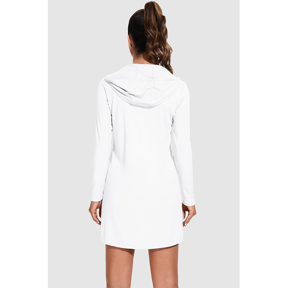 Attraco Women's Rash Guard Shirts Hooded Swim Shirts with Pockets Zipper Swimsuit Cover Up