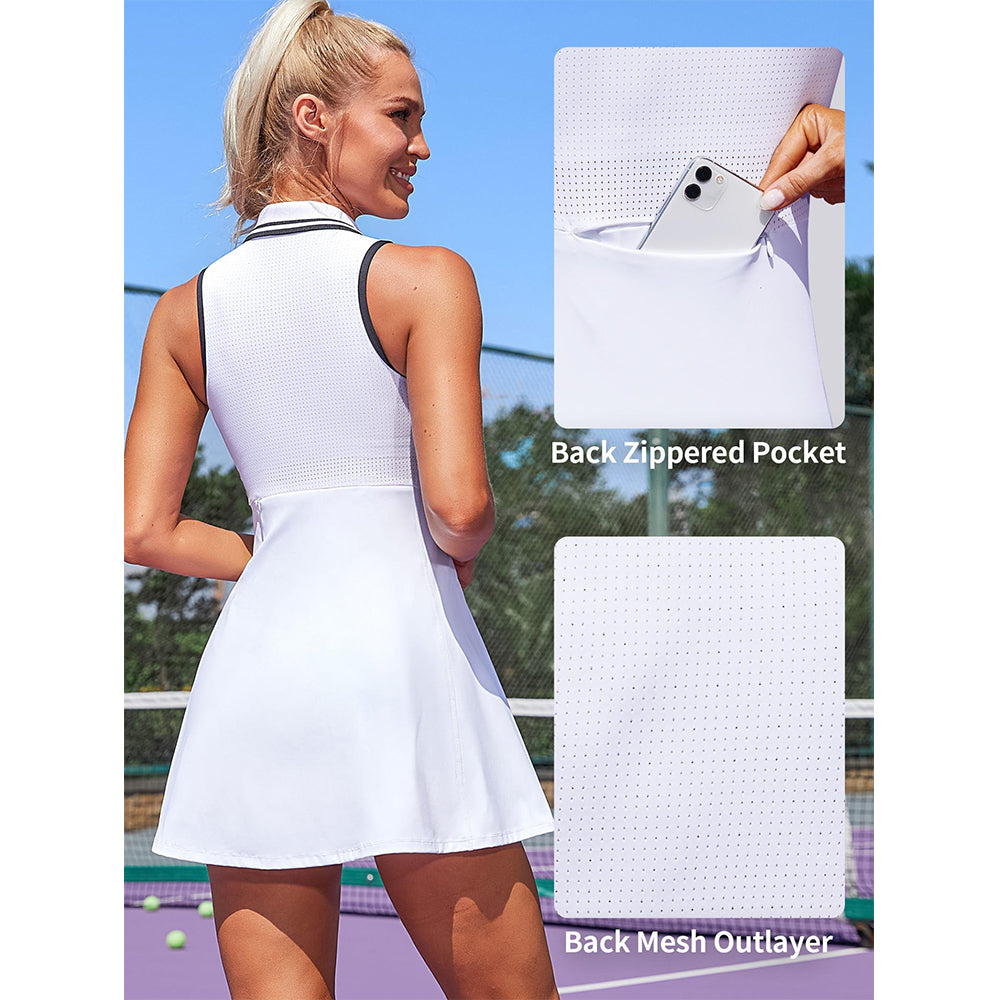 Attraco Women's Tennis Dress Tennis Golf Dresses with Built in Shorts and Pockets Polo Collar Zipper Athletic Dresses