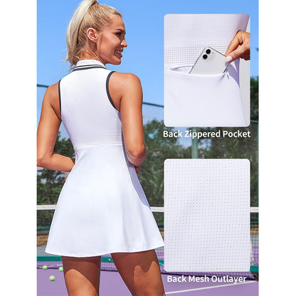 Attraco Women's Tennis Dress Tennis Golf Dresses with Built in Shorts and Pockets Polo Collar Zipper Athletic Dresses