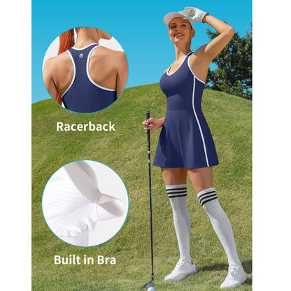 Tennis Dresses for Women with Shorts Pockets and Bra V Neck Racerback Golf Outfits-2412