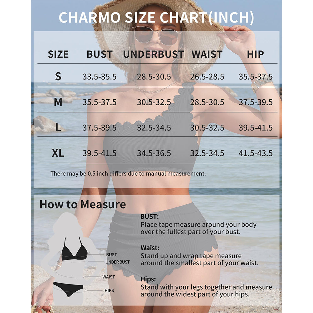 Charmo Women's Convertible One-Shoulder Scalloped Bikini Set