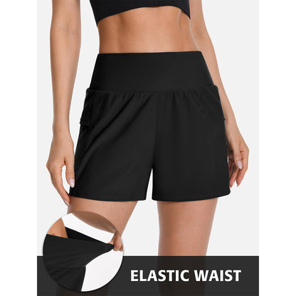 Charmo Women's High Waisted Swim Bottom Hidden Pockets Board Shorts Swim Shorts