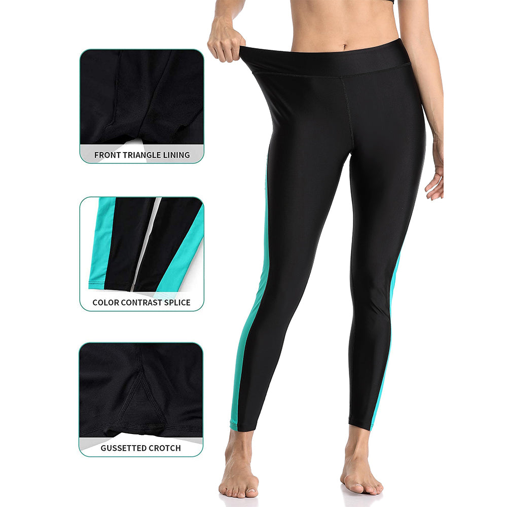 Charmo Women's Plus Size High Waisted Swim Leggings with Color Contrast Splice Swim Pants