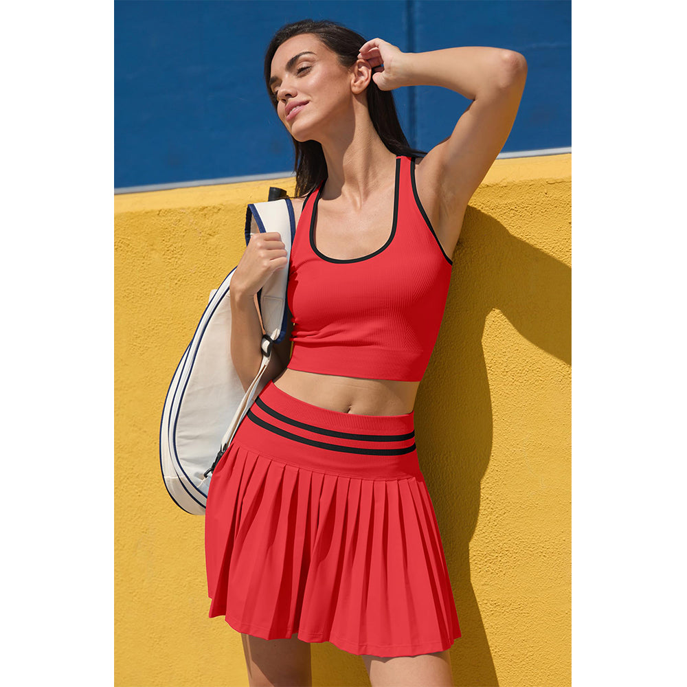 High Waist Pleated Skirt Two Piece Tennis Dress-20575