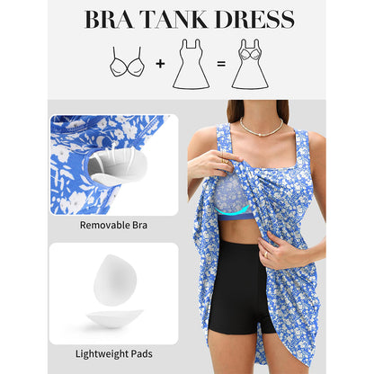 Attraco Women's Built in Bra Summer Casual Tank Dress with Pockets Trendy Square Neck Sleeveless Racerback Sundress 2026