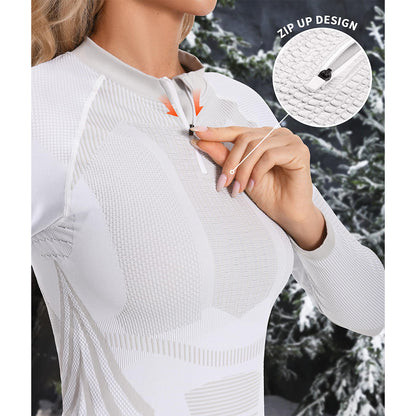 Attraco Women's Thermal Base Layer Set for Skiing Quarter Zip Thermal Underwear for Cold Weather