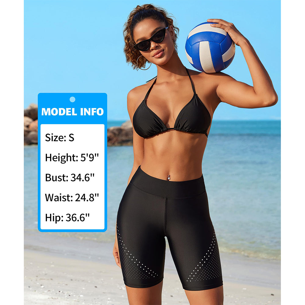 Charmo Women's High Waisted Tummy Control Knee Length Studded Dot Swim Shorts