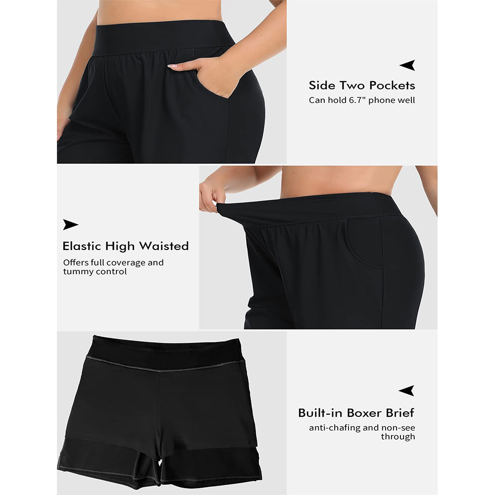 Charmo Women's Plus Size Swim Shorts High Waisted Board Shorts Tankini Swimsuit Bottom with Pockets