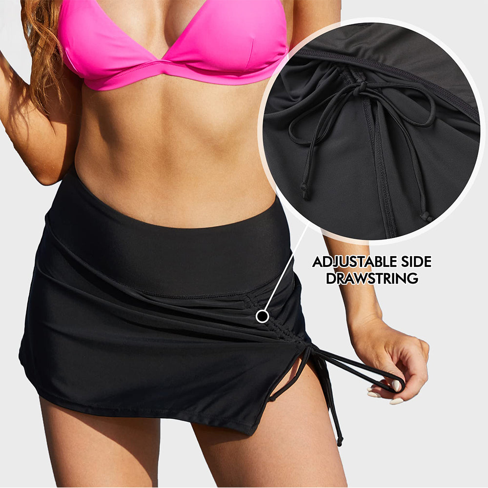 Charmo Women's High Waisted Split Swim Skirt Sporty Drawstring Skirted Swim Bottom with Built-in Panty
