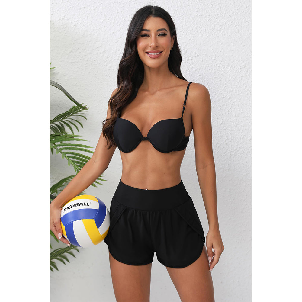Charmo Women's High Waisted Swim Shorts Mesh Side Swim Trunk 2 in 1 Board Shorts Swim Bottom