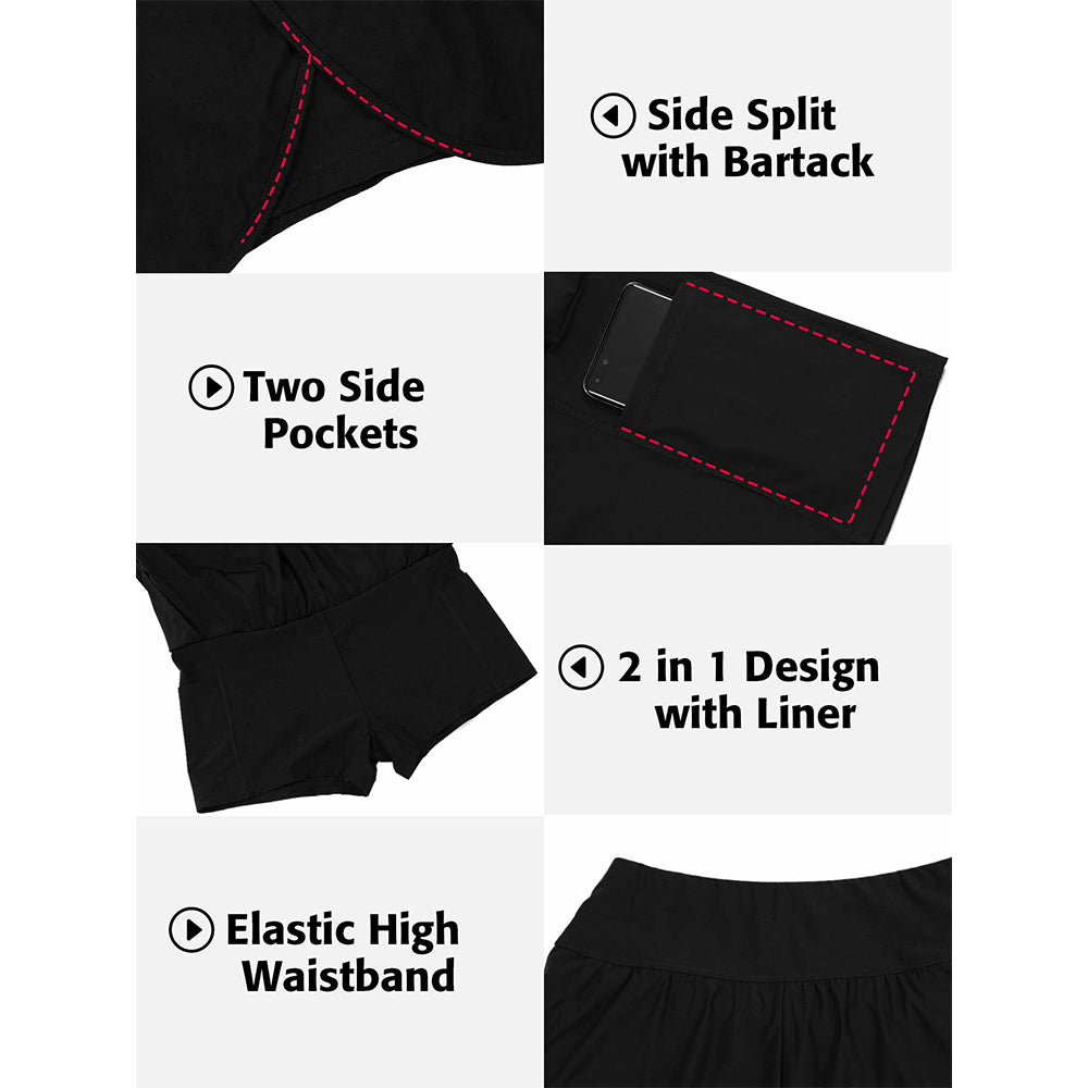 Attraco Women's Swim Shorts Side Split Swim Trunk 2 in 1 Board Shorts with Pockets Swim Bottom