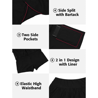 Attraco Women's Swim Shorts Side Split Swim Trunk 2 in 1 Board Shorts with Pockets Swim Bottom