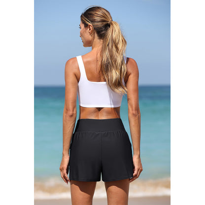Charmo Women's High Waisted Swim Bottom Hidden Pockets Board Shorts Swim Shorts