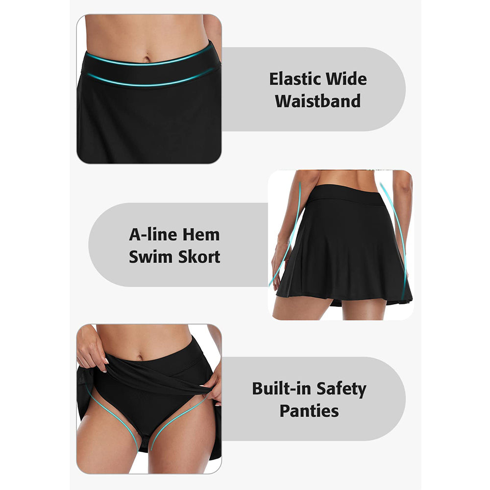 Charmo Women's Solid Swim Skirt Build-in Brief Tummy Control Tankini Bottoms