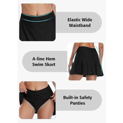 Charmo Women's Solid Swim Skirt Build-in Brief Tummy Control Tankini Bottoms