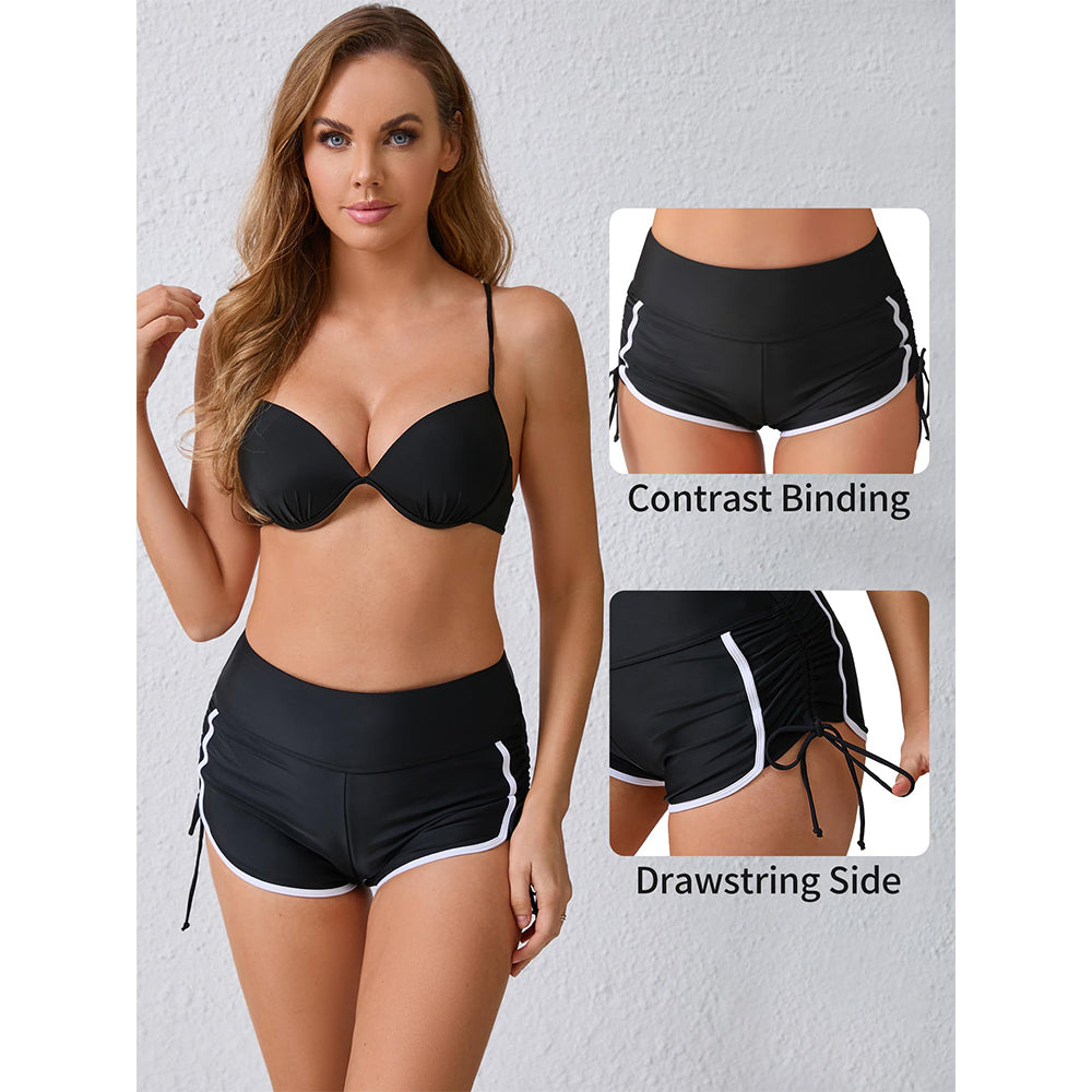 Charmo Women's Contrast Binding Swim Shorts High Waisted Swimsuit Shorts Side Drawstrings Swim Bottom Board Shorts