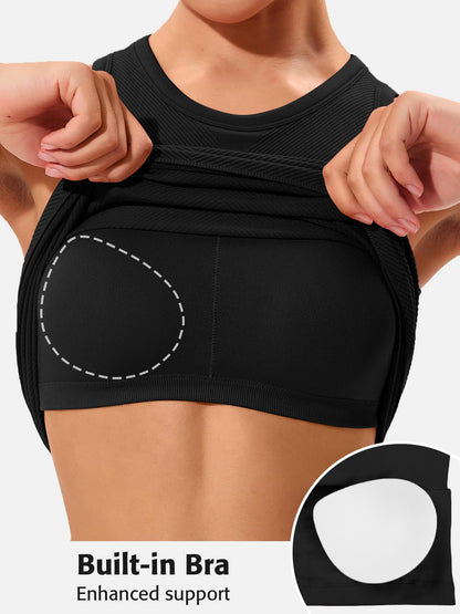 Attraco Women's Workout Tank Tops Seamless Full Length Gym Tops Athletic Yoga Top Built in Bra