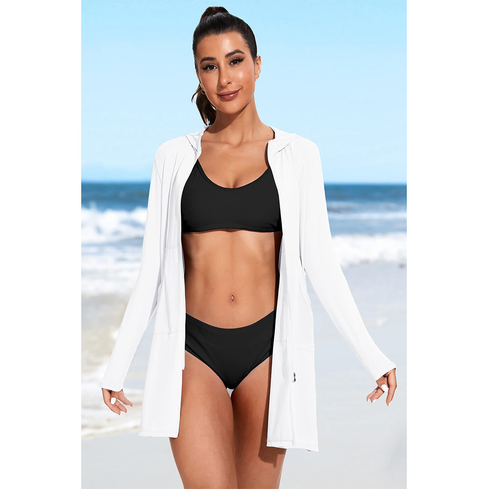 Attraco Women's Rash Guard Shirts Hooded Swim Shirts with Pockets Zipper Swimsuit Cover Up