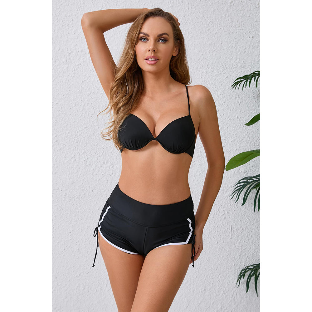 Charmo Women's Contrast Binding Swim Shorts High Waisted Swimsuit Shorts Side Drawstrings Swim Bottom Board Shorts