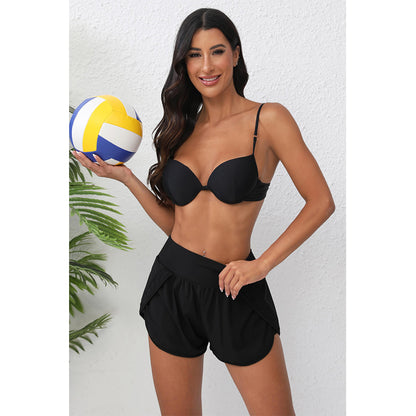 Charmo Women's High Waisted Swim Shorts Mesh Side Swim Trunk 2 in 1 Board Shorts Swim Bottom