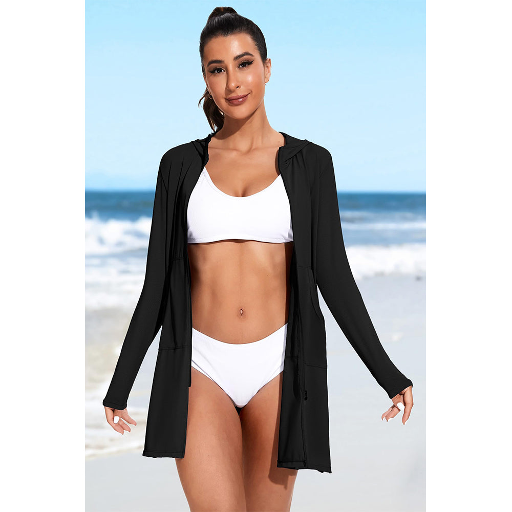 Attraco Women's Rash Guard Shirts Hooded Swim Shirts with Pockets Zipper Swimsuit Cover Up