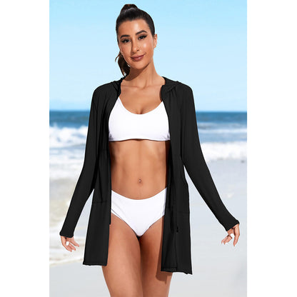 Attraco Women's Rash Guard Shirts Hooded Swim Shirts with Pockets Zipper Swimsuit Cover Up
