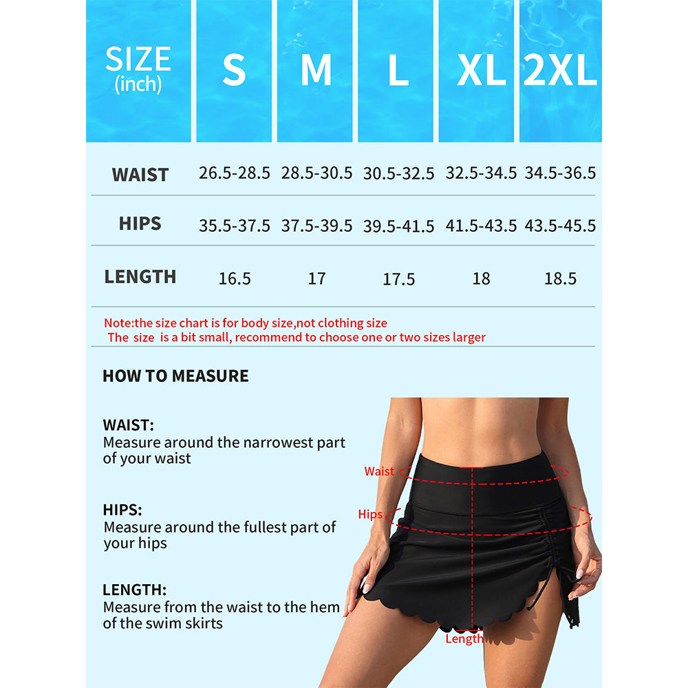 Charmo Women's Ruched Scallop Trim Swim Skirt Bottoms High Waisted Bathing Suit Skirts Split Tankini Swimsuit Bottom