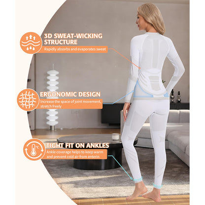Attraco Women's Thermal Base Layer Set for Skiing Quarter Zip Thermal Underwear for Cold Weather