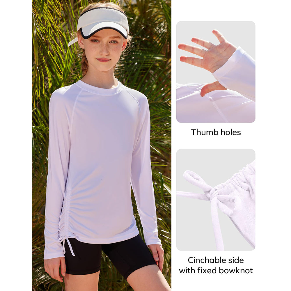 Charmo Rash Guard for Girls Long Sleeve Swim Shirt UPF 50+ Sun Protection Teen Girls Swimsuit Athletic Shirts 7-16Years