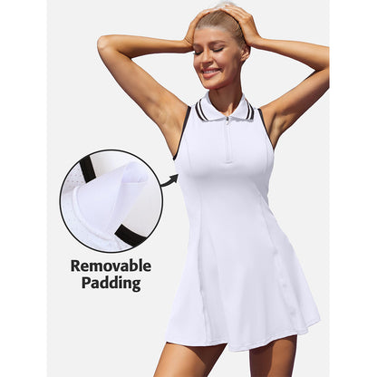 Attraco Women's Tennis Dress Tennis Golf Dresses with Built in Shorts and Pockets Polo Collar Zipper Athletic Dresses