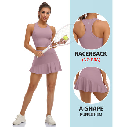 Attraco Women's Tennis Dress with Shorts and Pockets Racerback Golf Workout Outfits 2 Piece Tennis Skirts Sets
