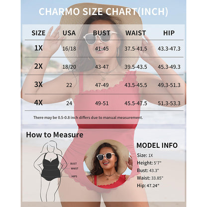 Charmo Women's Plus Size Scalloped One Piece Swimsuit With Removable Strap Rcuhed One Shoulder Bathing Suit Tummy Control Full Coverage Ruched Swim Suits