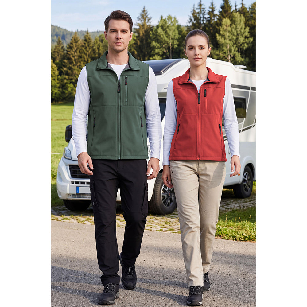 Attraco Unisex Fleece Lined Softshell Vest Full Zip Windproof Outdoor Vest with Zipper Pockets
