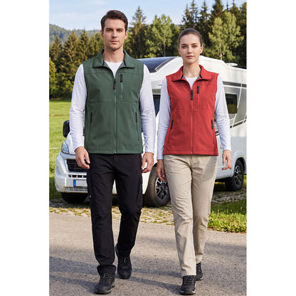 Attraco Unisex Fleece Lined Softshell Vest Full Zip Windproof Outdoor Vest with Zipper Pockets