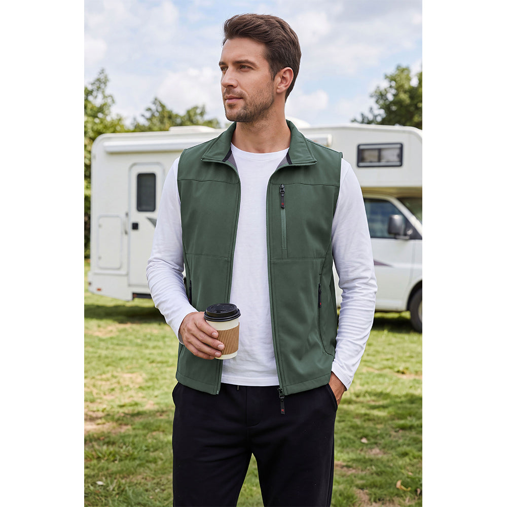 Attraco Unisex Fleece Lined Softshell Vest Full Zip Windproof Outdoor Vest with Zipper Pockets