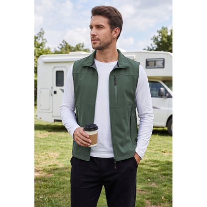 Attraco Unisex Fleece Lined Softshell Vest Full Zip Windproof Outdoor Vest with Zipper Pockets