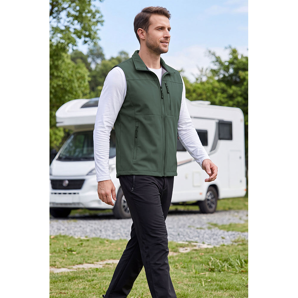 Attraco Unisex Fleece Lined Softshell Vest Full Zip Windproof Outdoor Vest with Zipper Pockets