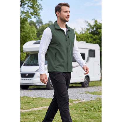 Attraco Unisex Fleece Lined Softshell Vest Full Zip Windproof Outdoor Vest with Zipper Pockets