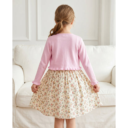 Attraco Girls' 100% Cotton Bow Knit Cardigan Sweater, Long Sleeve Crewneck Ruffle Hem Cropped Bolero Shrug 5-12Years