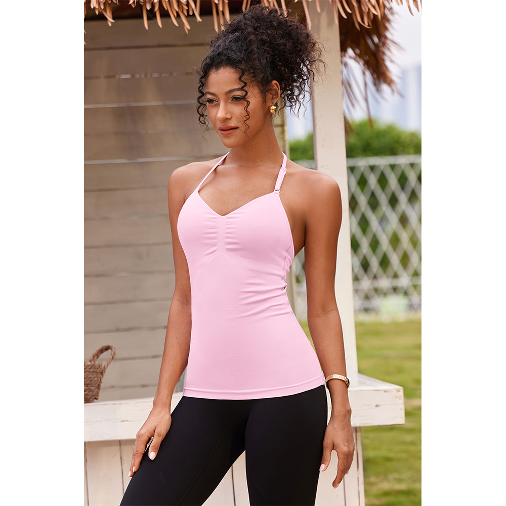 Attraco Built in Bra Halter Tops for Women Padded Workout Tank Strappy Camisole Gym Yoga Cami Top