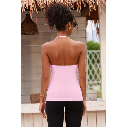 Attraco Built in Bra Halter Tops for Women Padded Workout Tank Strappy Camisole Gym Yoga Cami Top