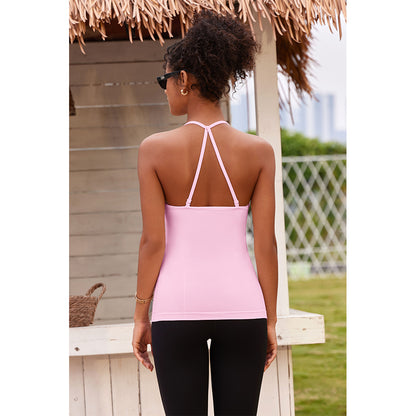Attraco Built in Bra Halter Tops for Women Padded Workout Tank Strappy Camisole Gym Yoga Cami Top