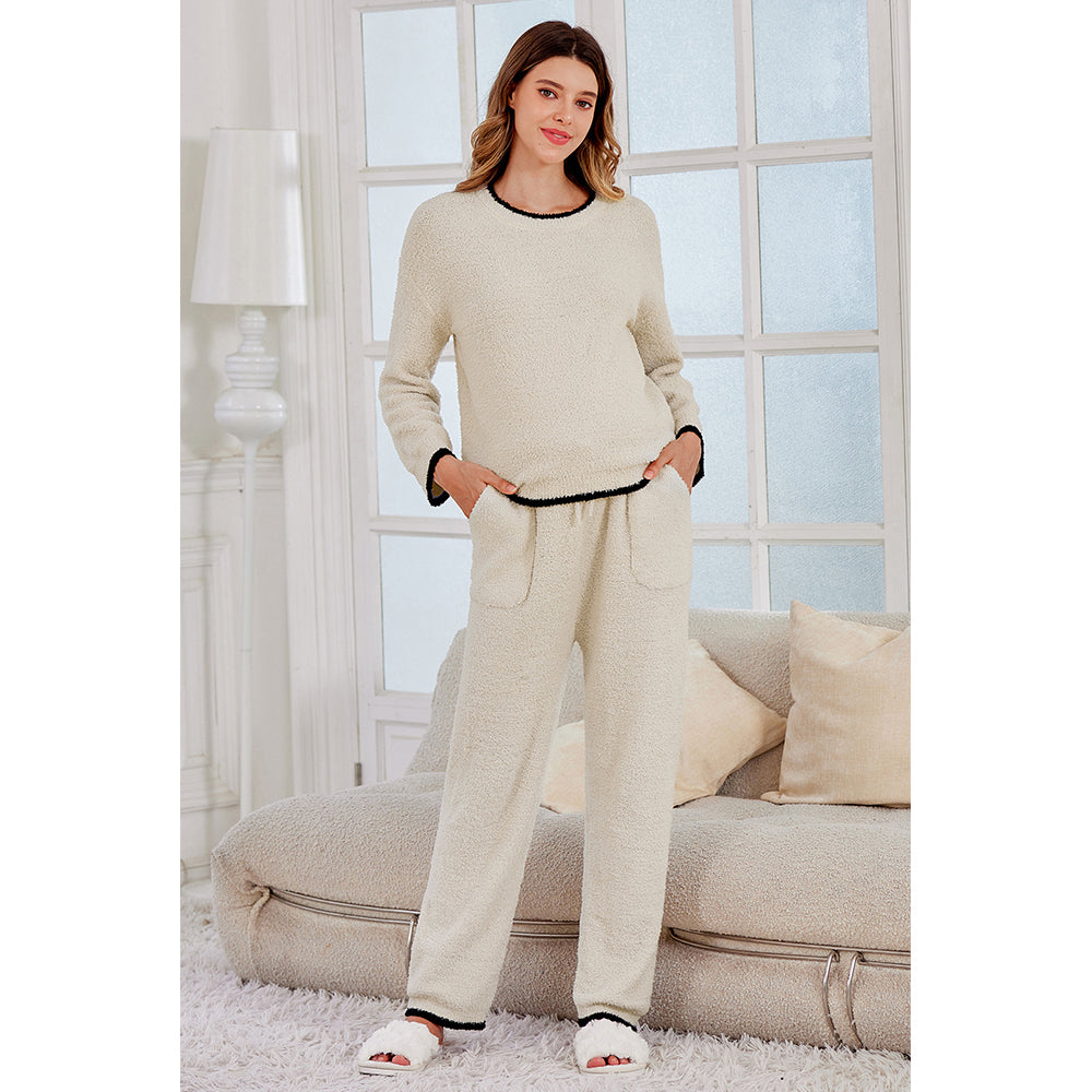 V For City Pajamas Fleece 2 Piece Postpartum Lounge Set Maternity Comfy Pockets Color Block Long Sleeve Cozy Winter