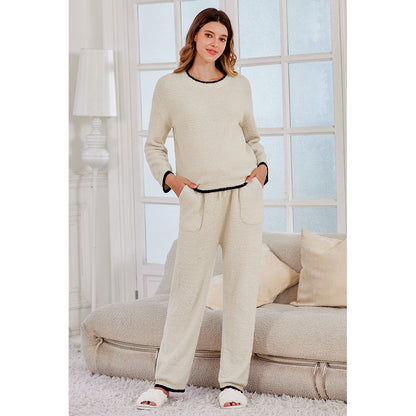 V For City Pajamas Fleece 2 Piece Postpartum Lounge Set Maternity Comfy Pockets Color Block Long Sleeve Cozy Winter